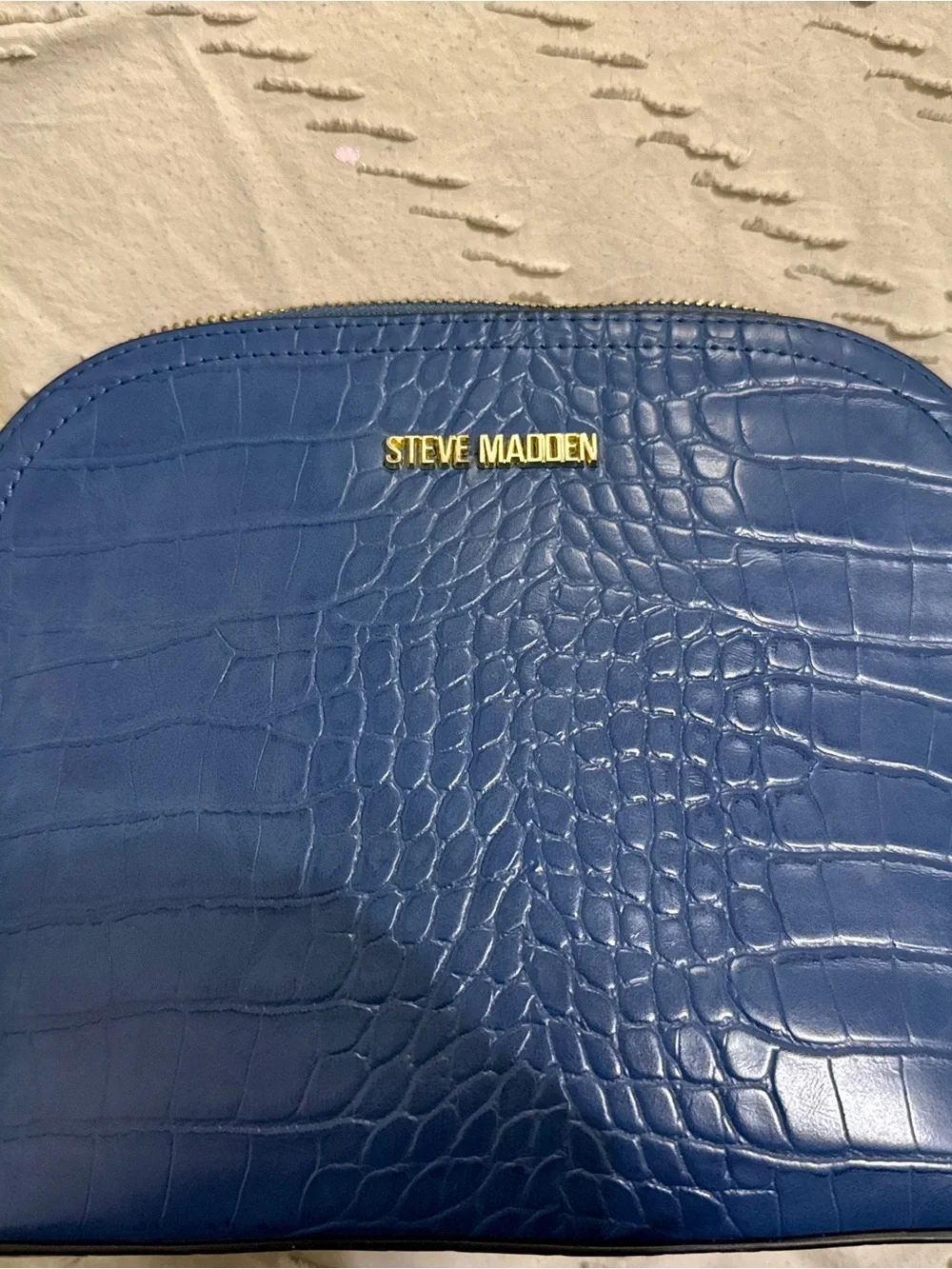 Steve Madden Navy Croc-Embossed Crossbody with Gold Chain Detail
